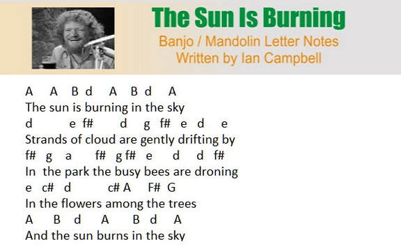 The sun is burning banjo letter notes
