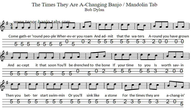 The times they are a-changin' banjo and mandolin sheet music