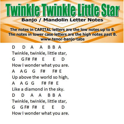 Twinkle Twinkle Little Star banjo / mandolin letter notes