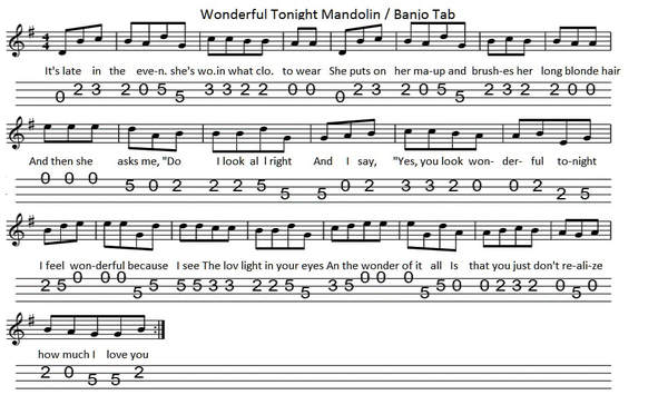 wonderful tonight banjo sheet music