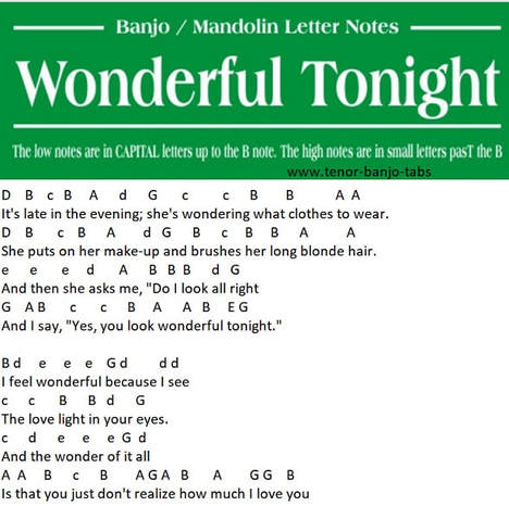 Wonderful tonight banjo / mandolin letter notes