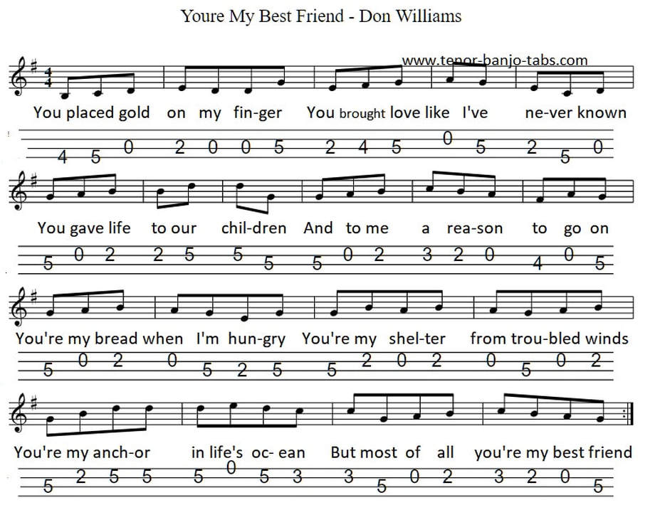 Your my best friend sheet music in the key of G Major by Don Williams