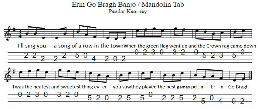 Erin Go Bragh 4 string banjo tab