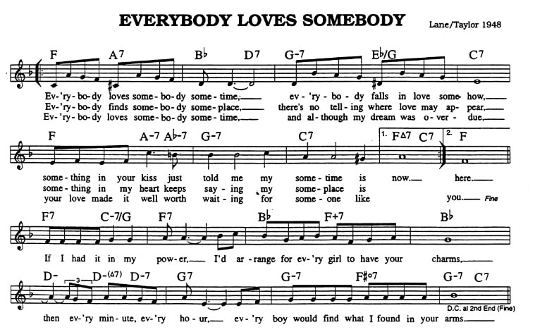 Everybody loves somebody piano sheet music with chords