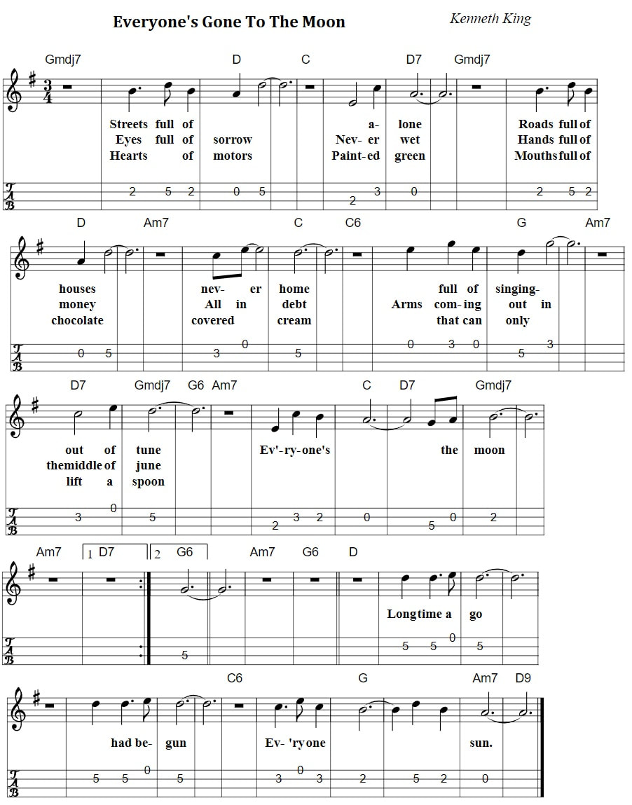 Everyone's Gone To The Moon Sheet Music And Mandolin Tab