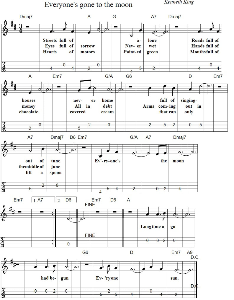 Everyone's Gone To The Moon Sheet Music And  Chords