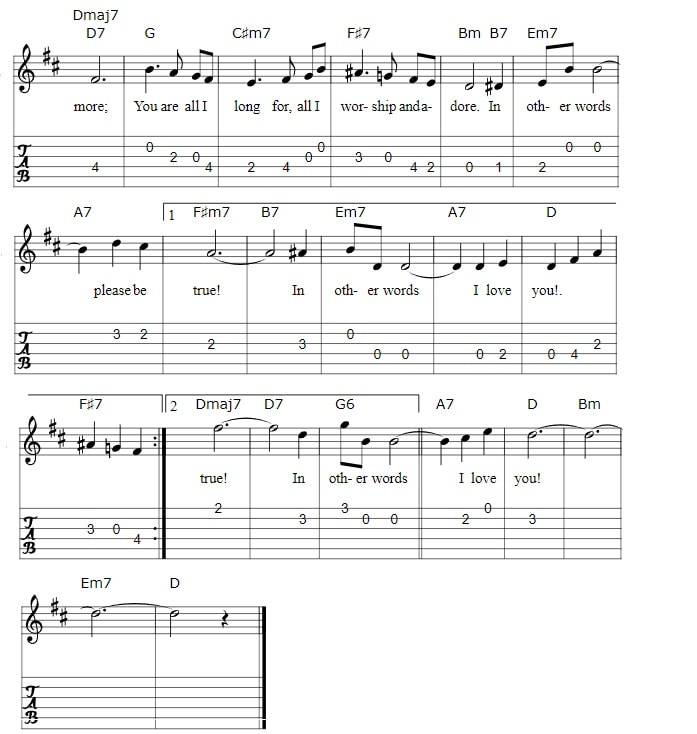 Fly Me To The Moon Guitar Tab Lyrics And Chords part three