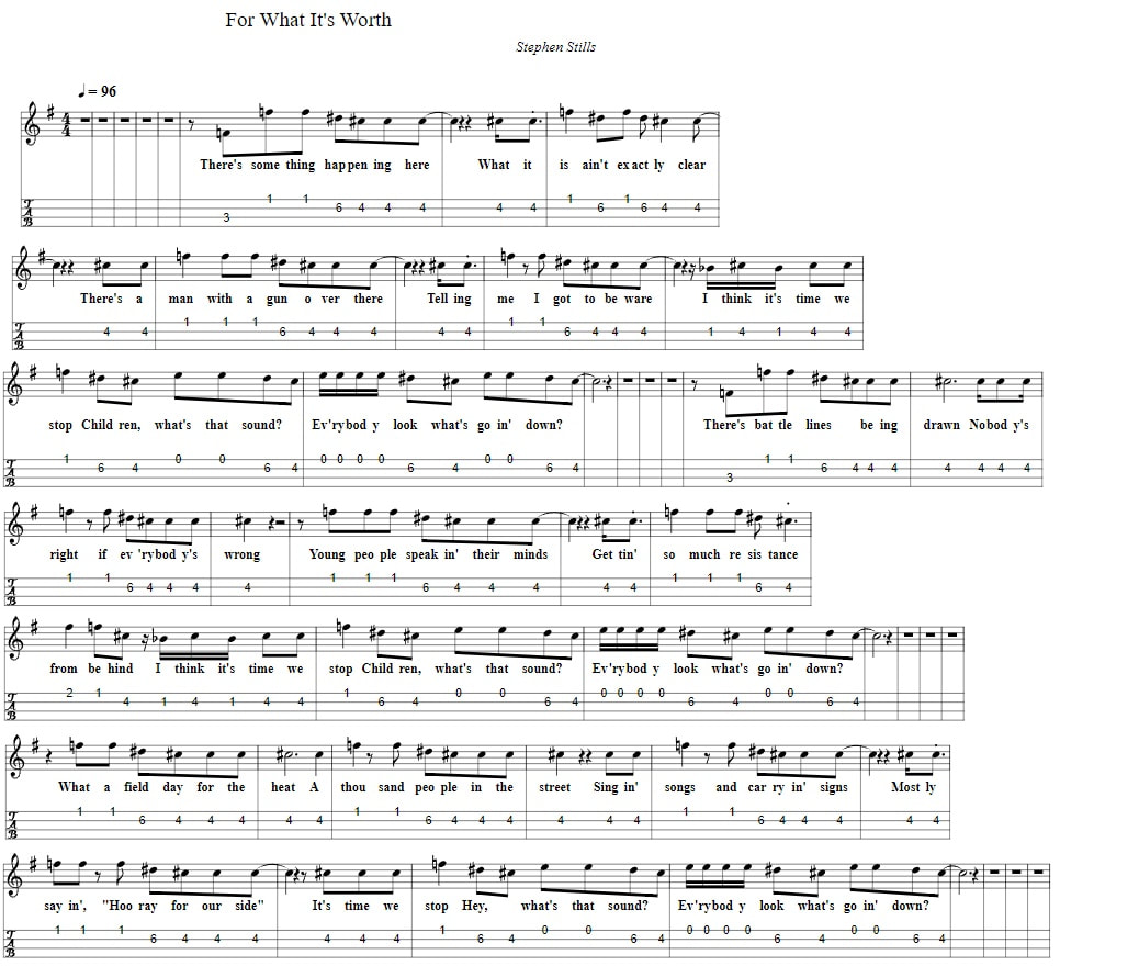 For What It's Worth Sheet Music And Mandolin Tab