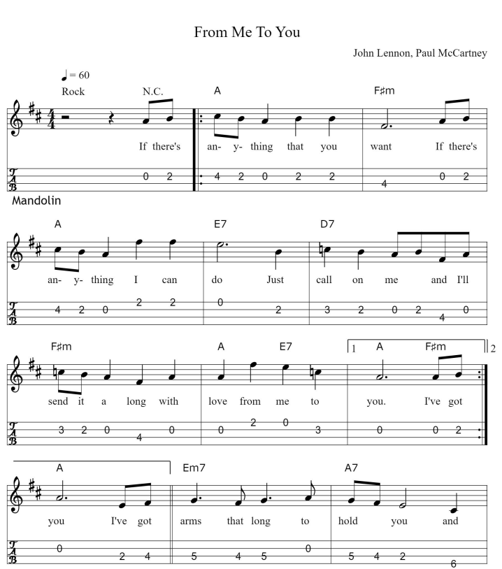 From Me To You Sheet Music And Mandolin Tab