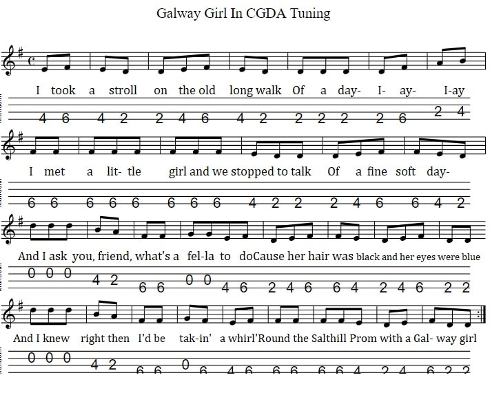 Galway girl mandolin tab in cgda tuning