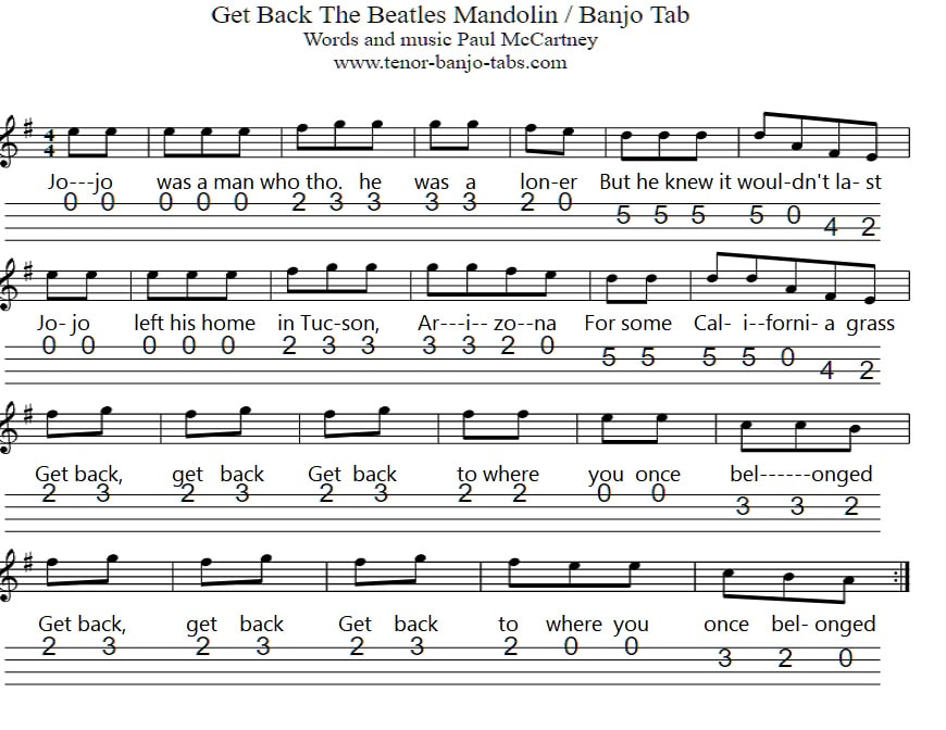 Get Back The Beatles mandolin tab
