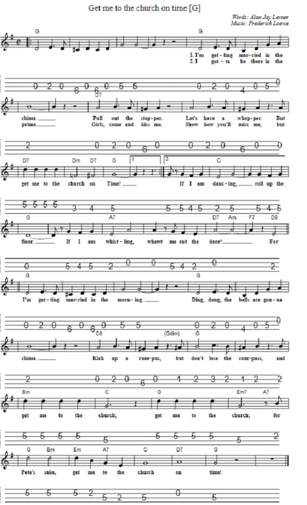 Get me to the church on time sheet music notes for mandolin