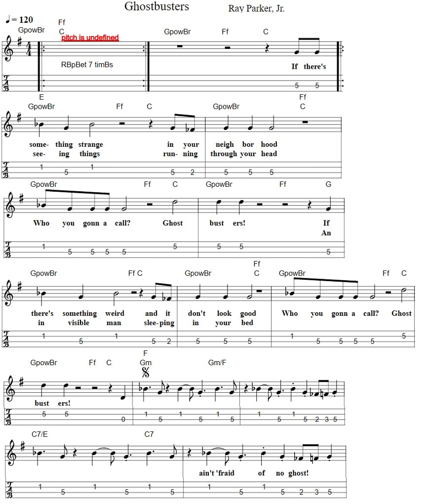 Ghostbusters Mandolin Tab With Chords