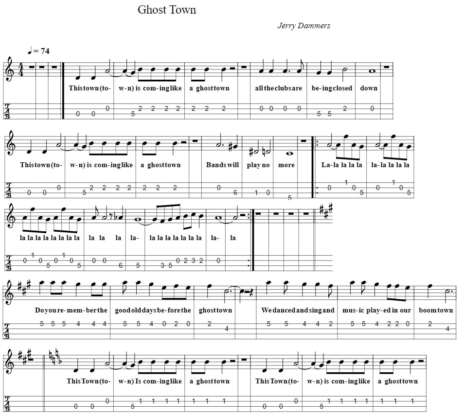 Ghost Town Sheet Music And Mandolin Tab