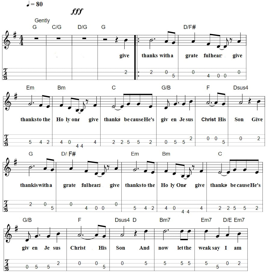 Give thanks sheet music with piano chords