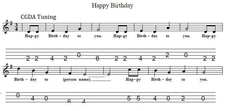 Happy birthday cgda tuning sheet music
