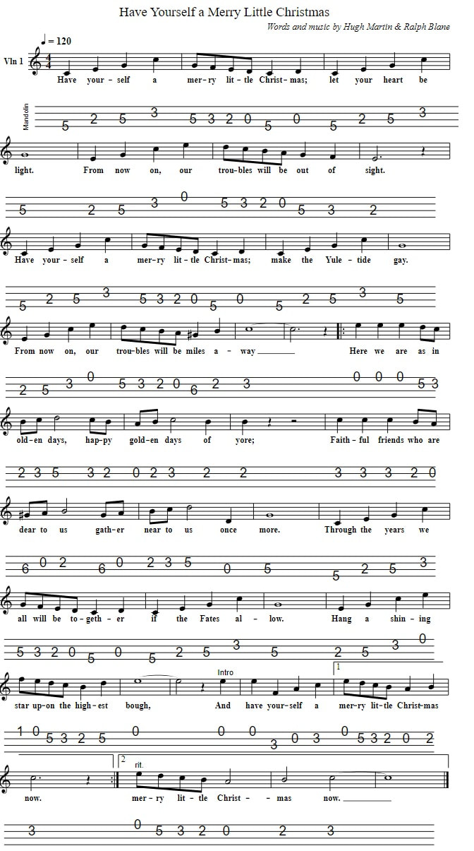 Have Yourself A Merry Little Christmas Mandolin Tab