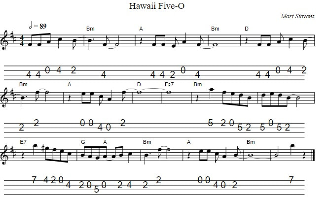 Hawaii five o theme tune tab for mandolin and guitar