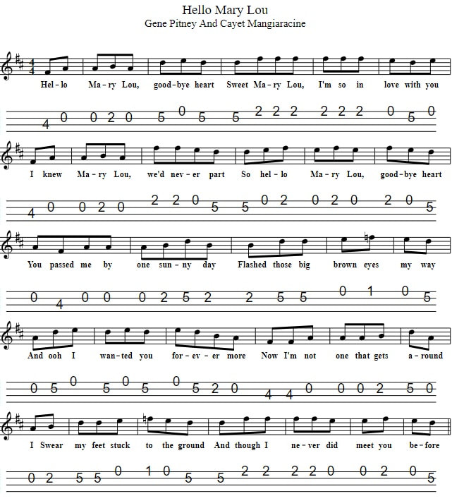 Hello Mary Lou Banjo Mandolin Sheet Music Tab