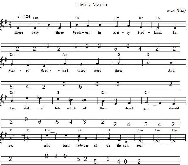 Henry Martin Mandolin Sheet Music Tab By Joan Baez