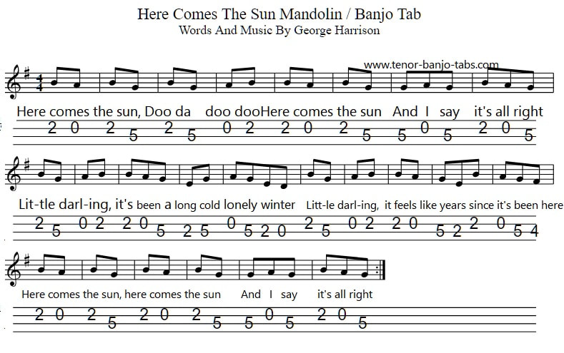 Here comes the sun mandolin tab by The Beatles