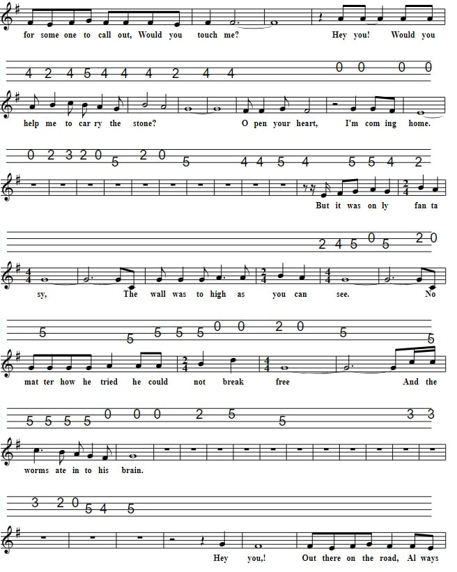 Hey You Mandolin Sheet Music Tab By Pink Floyd part two