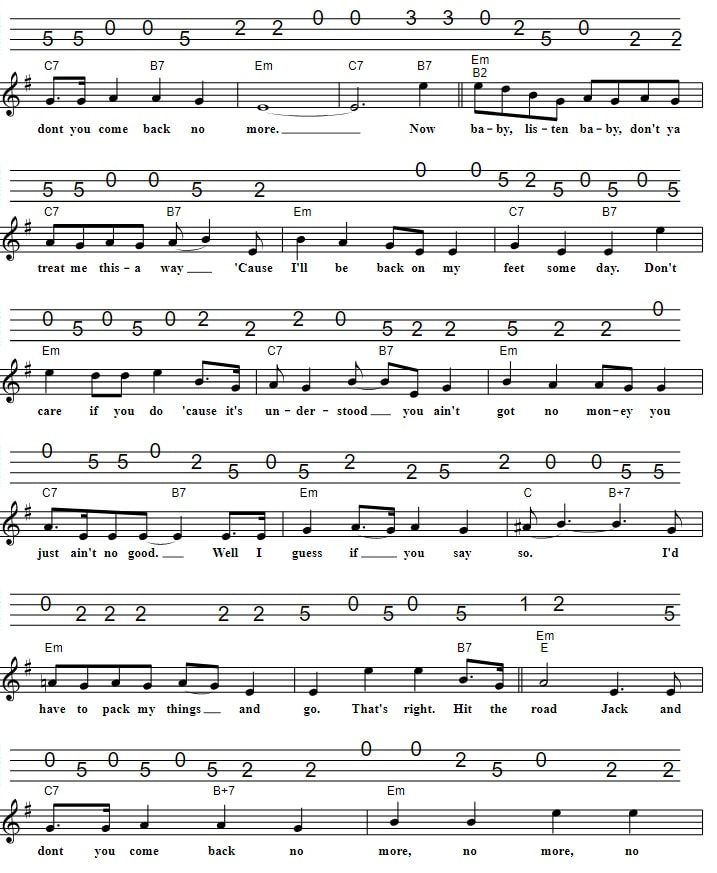 Hit The Road Jack Easy Sheet Music And Mandolin Tab page two