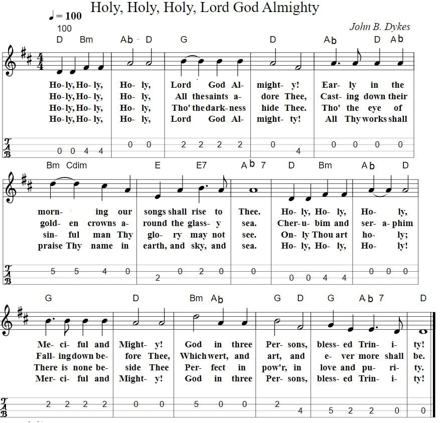 Holy holy holy Lord God Almighty sheet music mandolin tab and chords