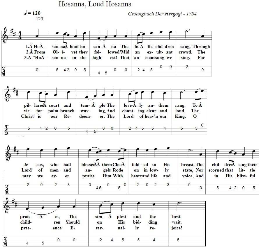 Hosanna loud hosanna sheet music and mandolin tab