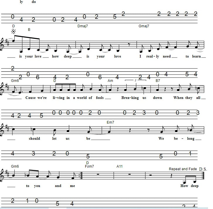 How Deep Is Your Love Mandolin Banjo Sheet Music page two