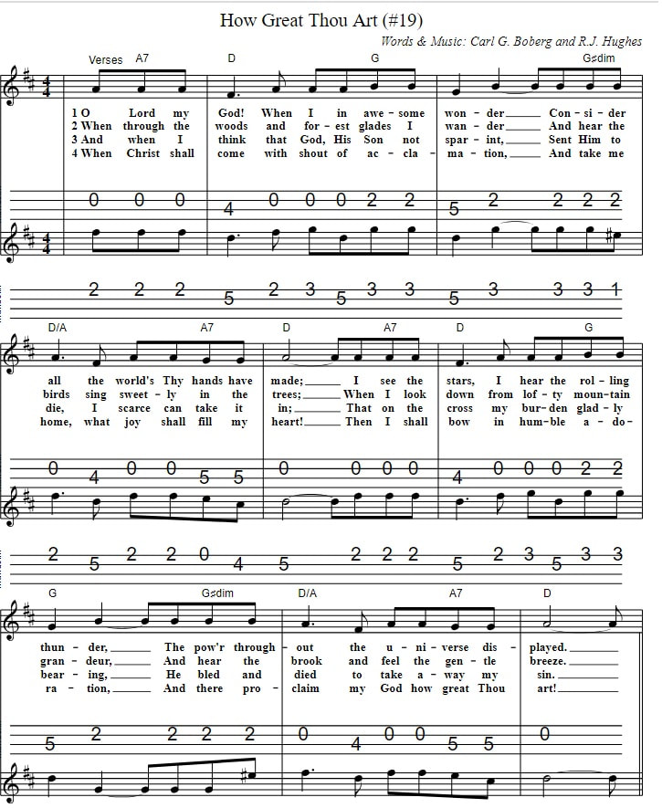 Mandolin tab how great thou art in D with chords