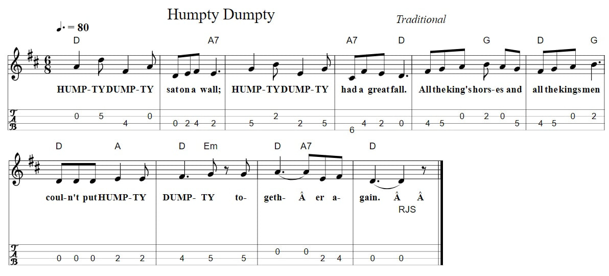 Humpty Dumpty tenor banjo tab for children