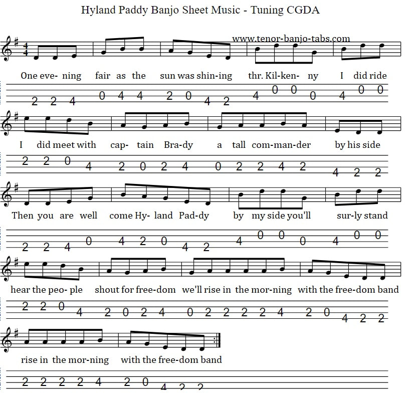 Highland Paddy mandolin tab in CGDA Tuning