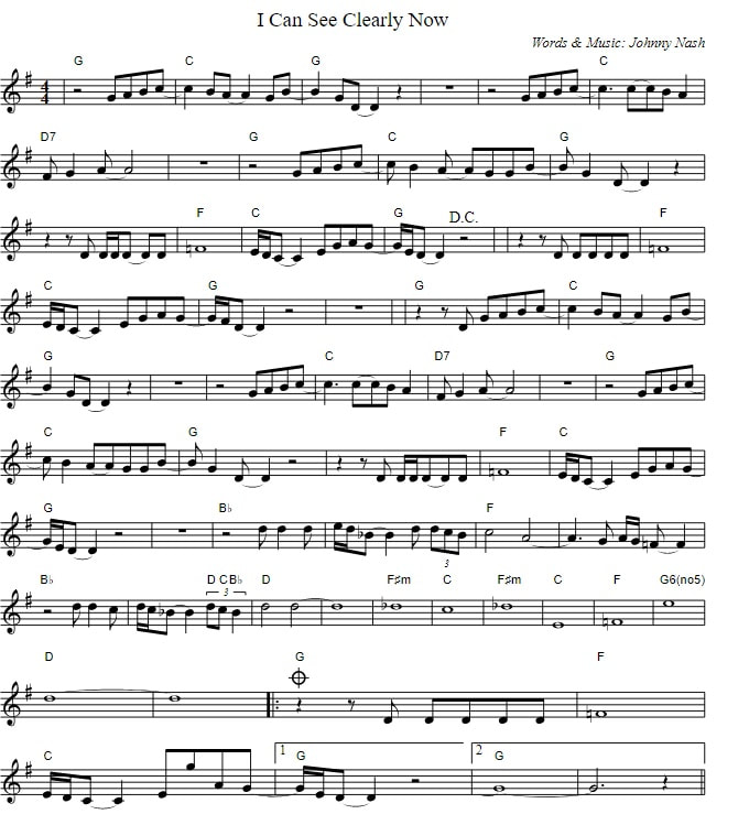 I can see clearly now free sheet music for mandolin