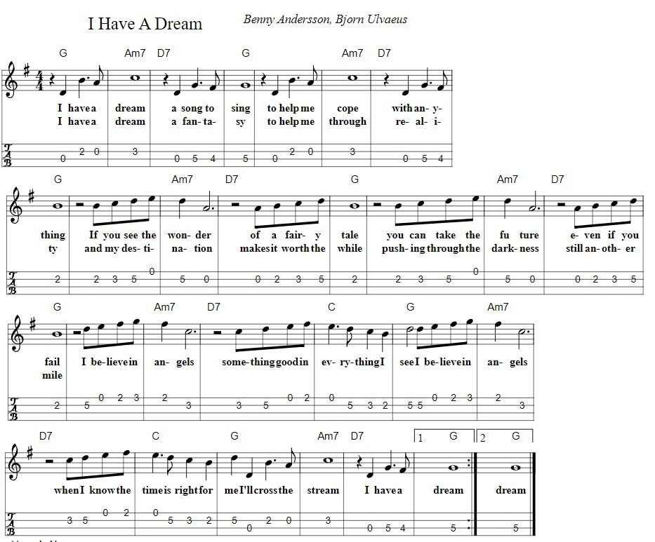I have a dream piano sheet music with chords by Abba