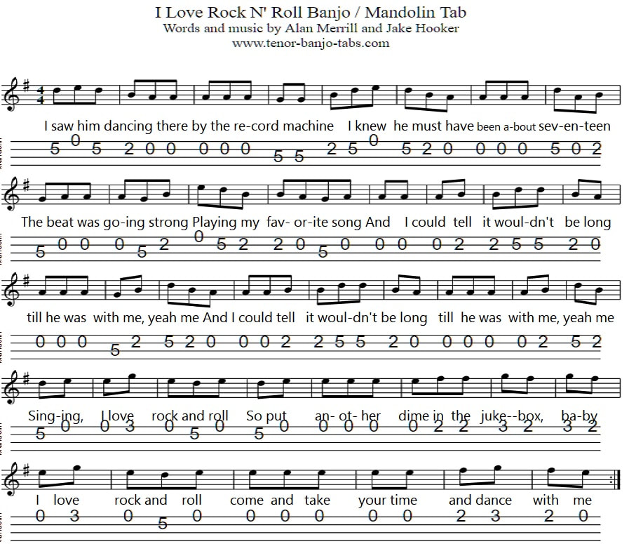 I Love Rock N' Roll Banjo/Mandolin tab