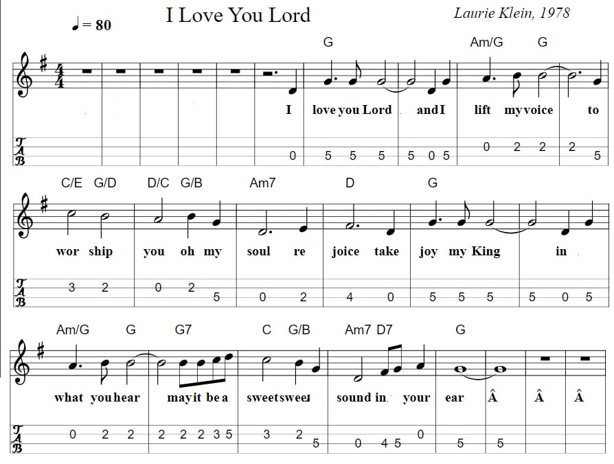 I love you Lord sheet music mandolin tab with chords