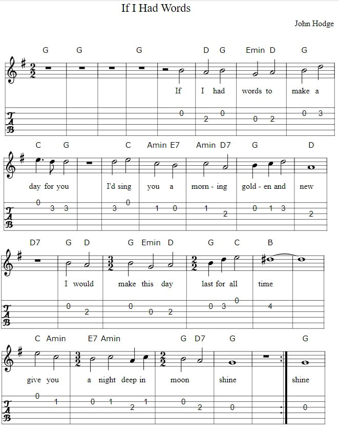 If I had words guitar tab with chords