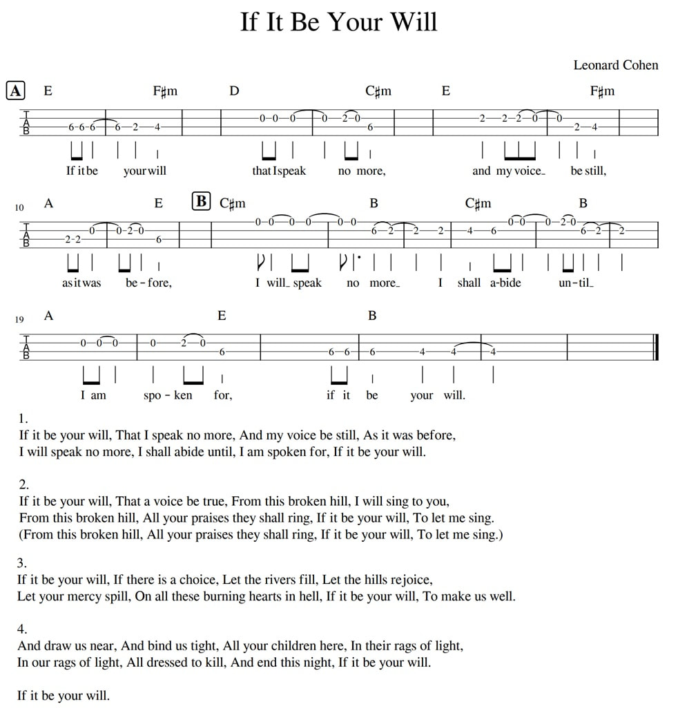 If it be your will mandolin tab by Leonard Cohen