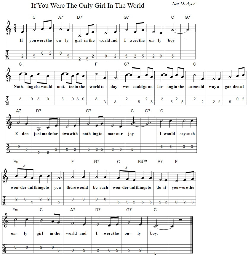 If you were the only girl in the world piano sheet music chords