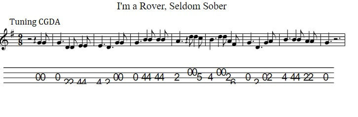 I'm a rover seldom sober mandolin tab in CGDA