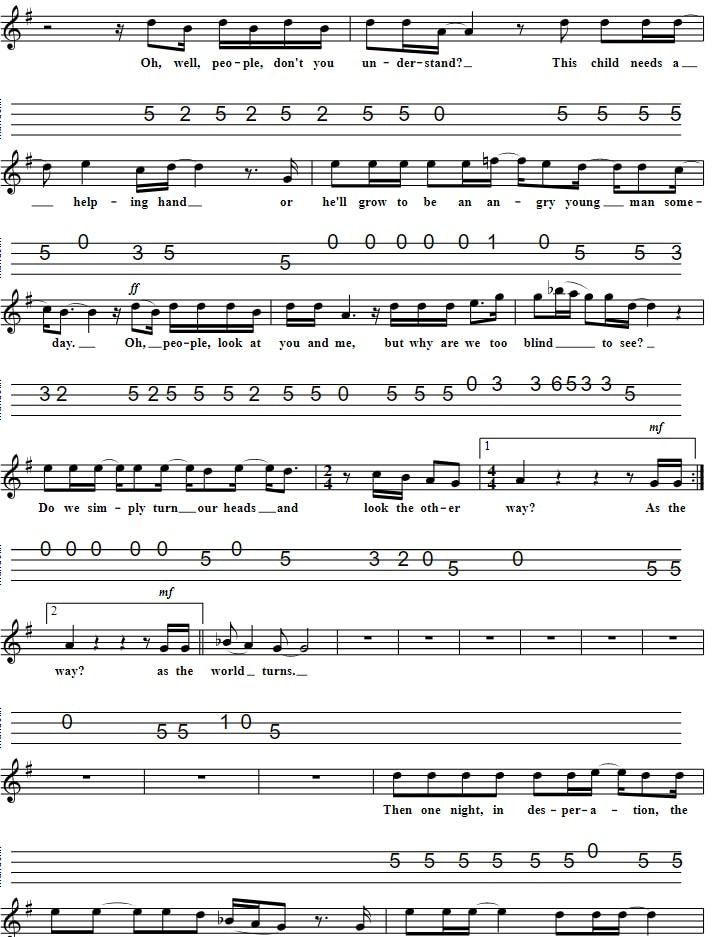 In The Getto Sheet Music And Mandolin Tab By Elvis verse two