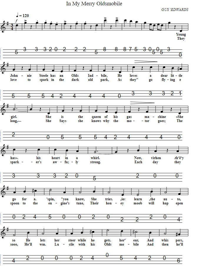 In the merry oldsmobile sheet music mandolin tab