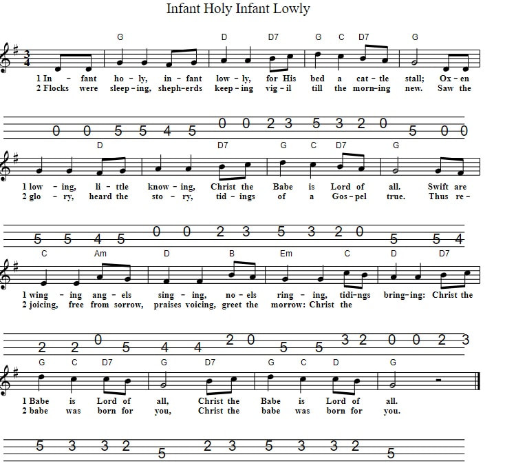 Infant Holy Infant Lowly Mandolin Sheet Music Tab