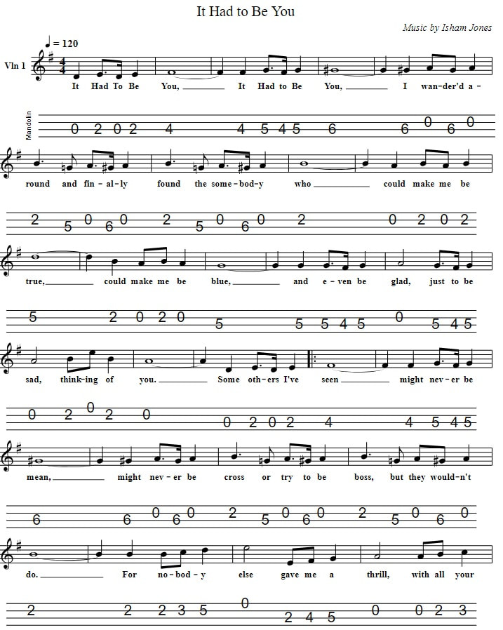 It Had To Be You Easy Sheet Music And Mandolin Tab