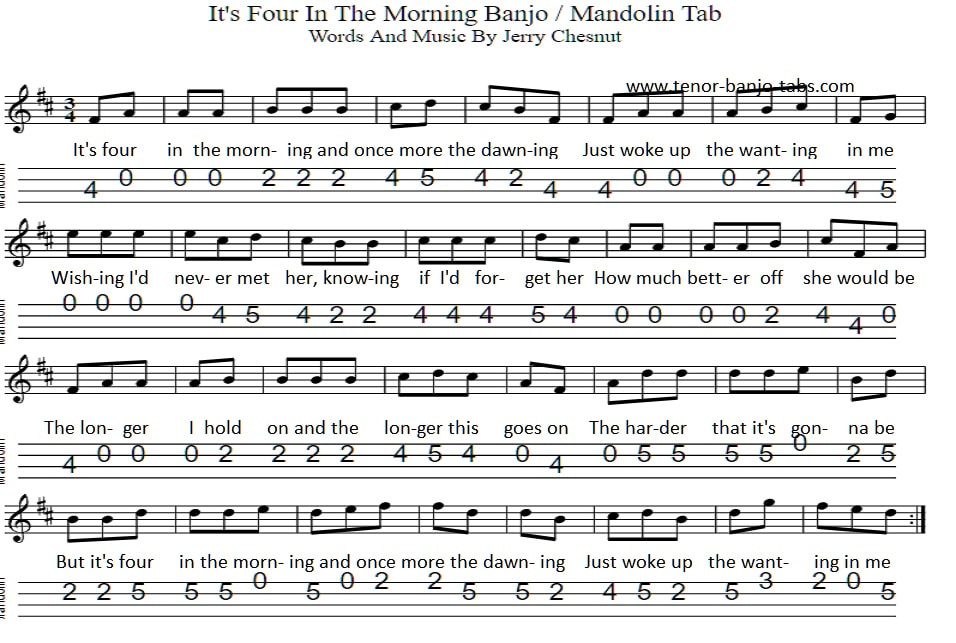 It's four in the morning sheet music for mandolin