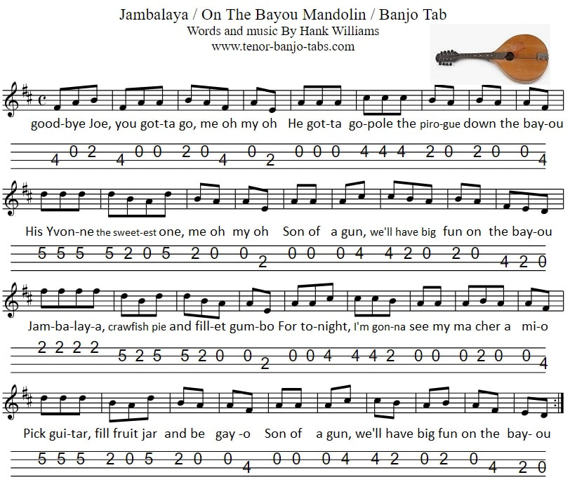 Jambalaya / On The Bayou  Mandolin / Banjo Tab