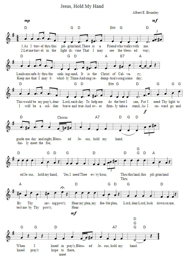 Jesus Hold My Hand Piano Sheet Music  and chords