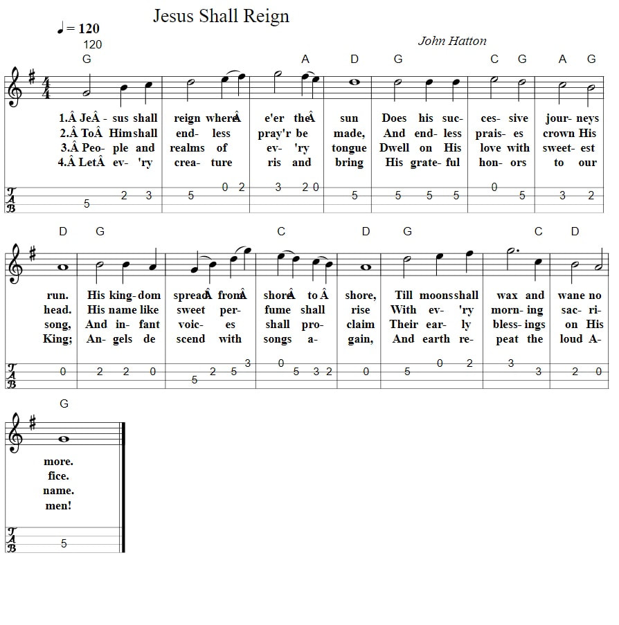 Jesus shall reign sheet music mandolin tab with chords