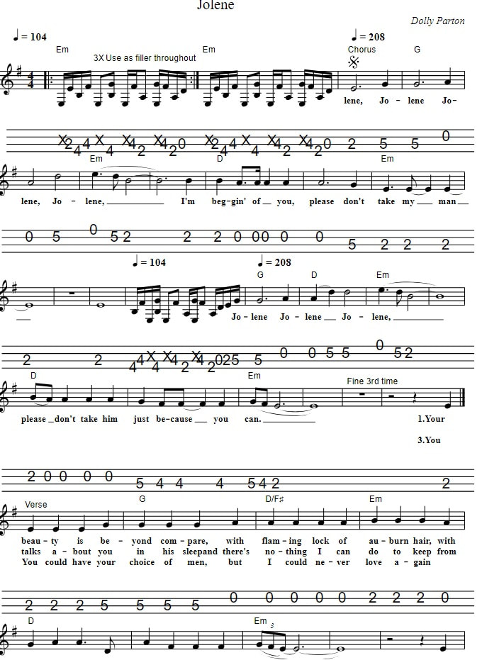 Jolene Mandolin Tab By Dolly Parton